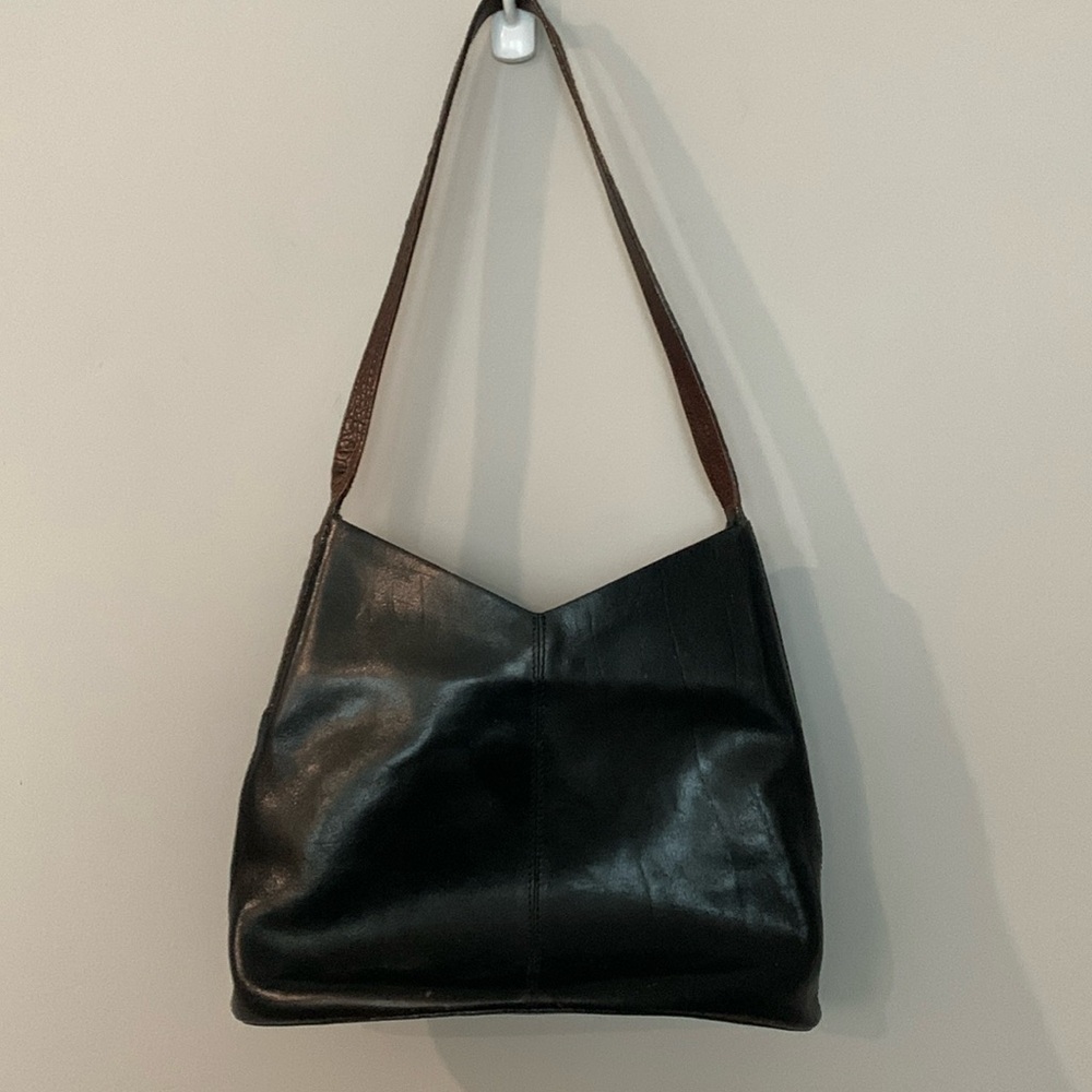 Vintage Brahmin Black Leather Purse with Brown Croc Embossed Handle